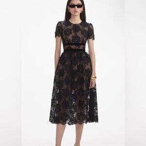 Self-Portrait Black Floral Lace Midi Dress